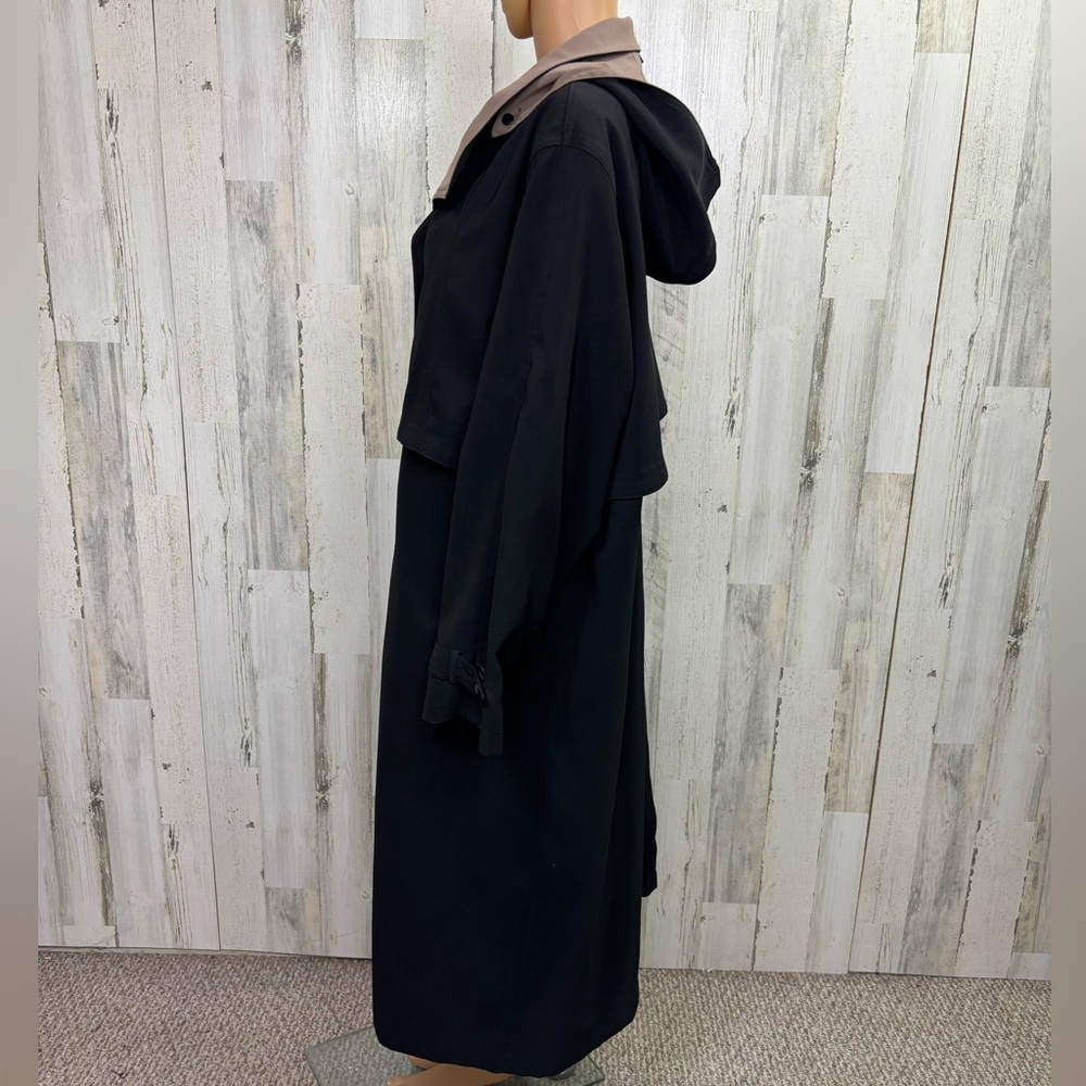 Charles‎ Klein Black Trench Coat with Tan Collar - Picture 5 of 11